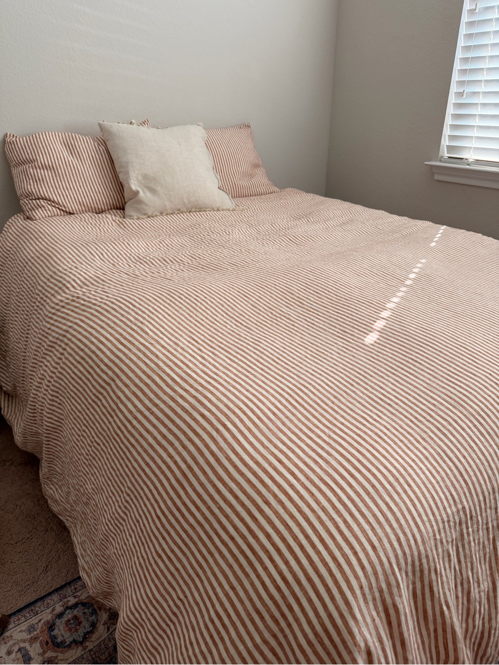 Quince Striped Cotton Duvet Cover in Rust and White